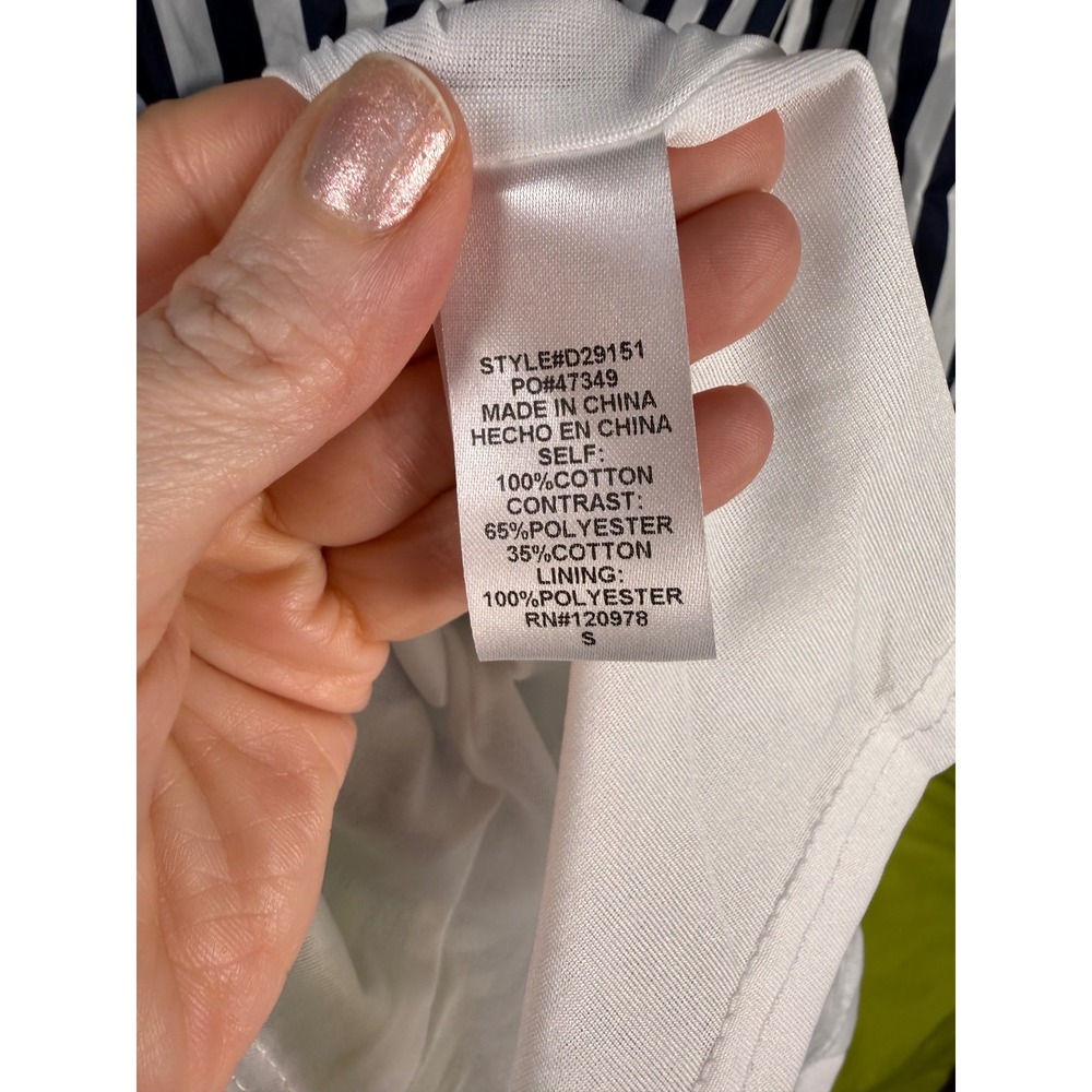 Entro Striped Midi Dress Green Trim Sleeveless Coastal Preppy Cotton Small - Picture 8 of 9